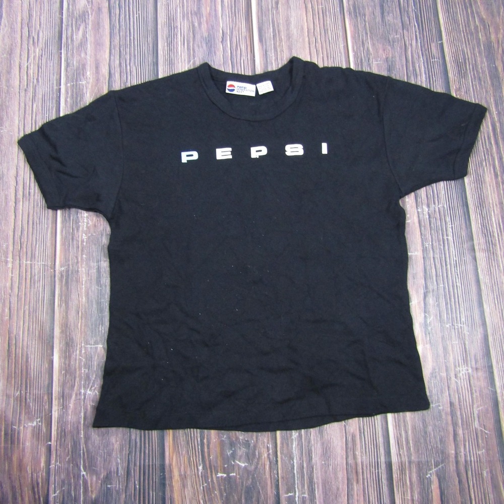 Pepsi Unisex L/XL Black T-Shirt Crew Neck Short Sleeve 100% Cotton VintageBasic